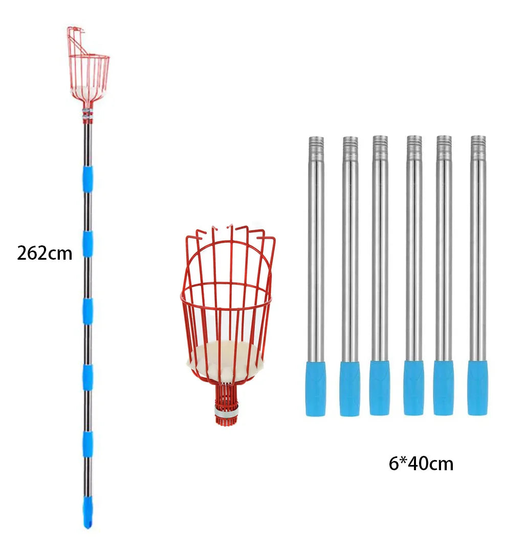 Fruit Picker 260cm Adjustable Deep Basket Convenient Harvesting Fruit Collector Catcher Apple Peach Picking Garden Tools