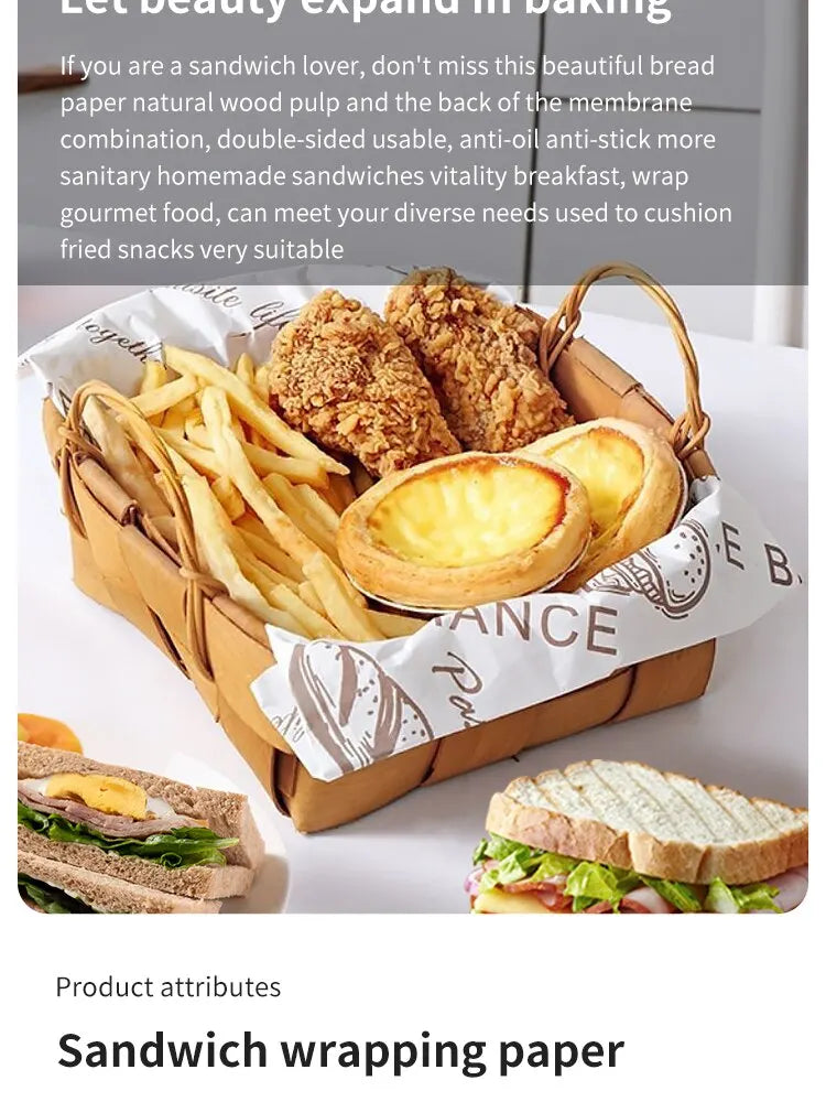 100pcs Oilproof Wax Paper Cake Bread Food Wrapper Disposable Burger Fries Baking Wax Paper Dinner Plate Greaseproof Pad Paper