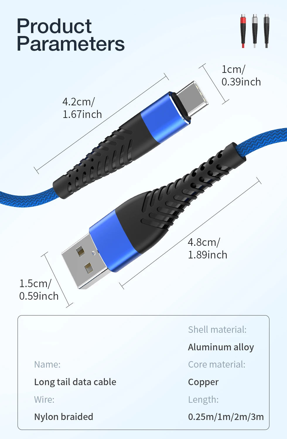 USB Type C Cable for Samsung S10 S20 S21 S22 3A Fast Charging Type-C Phone Charge Wire USB C Cable for Xiaomi Redmi note 11 3M