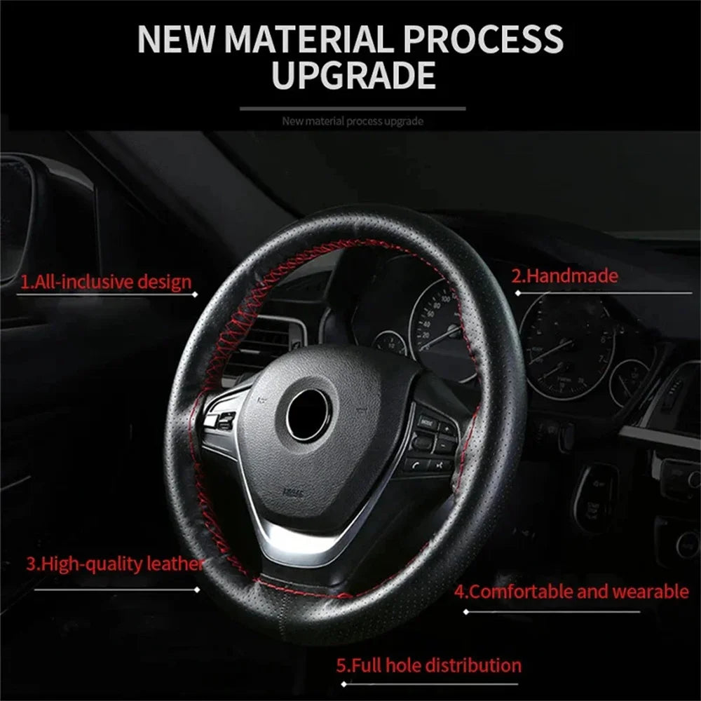 Genuine Leather Steering Wheel Cover For Car Braiding Steering Wheel Protector Covers Anti Scratch Steering Accessories