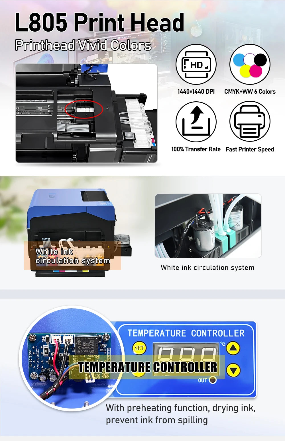 A4 DTF Transfer Color Printer with dtf oven dryer A4 L805 impresora dtf TShirt Printer Directly To Film printer for tshirt print