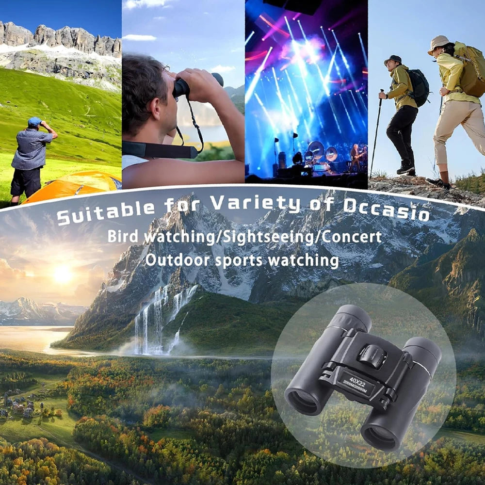 40x22 HD Powerful Binoculars 2000M Long Range Folding Mini Telescope BAK4 FMC Optics For Hunting Sports Outdoor Camping Travel