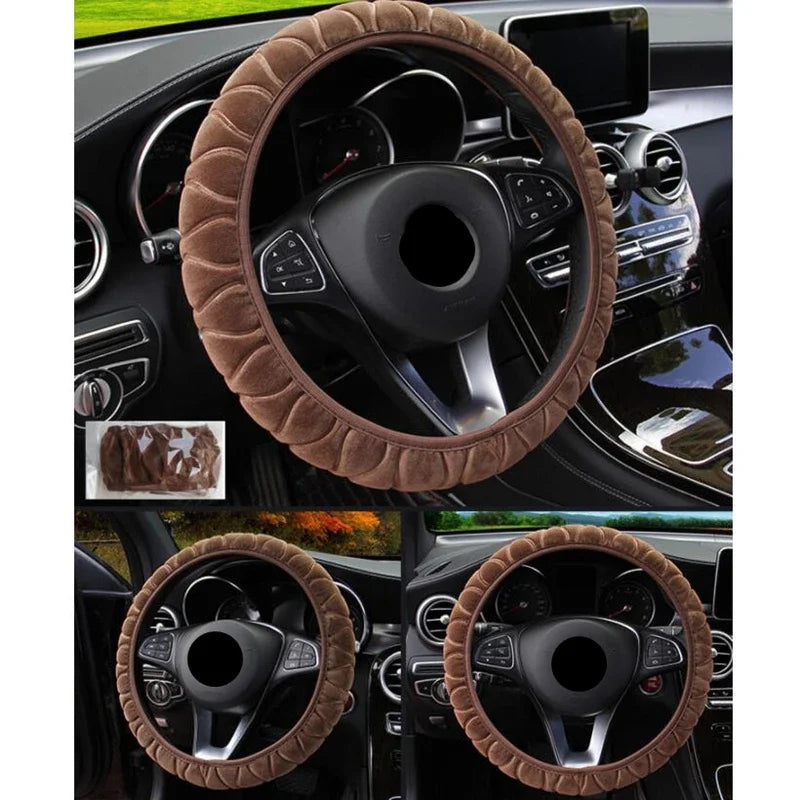 Universal 37-39cm Pink Steering Wheel Cover Soft Warm Plush Steering Wheel Cover for Winter Car Steering Wheel Interior Parts