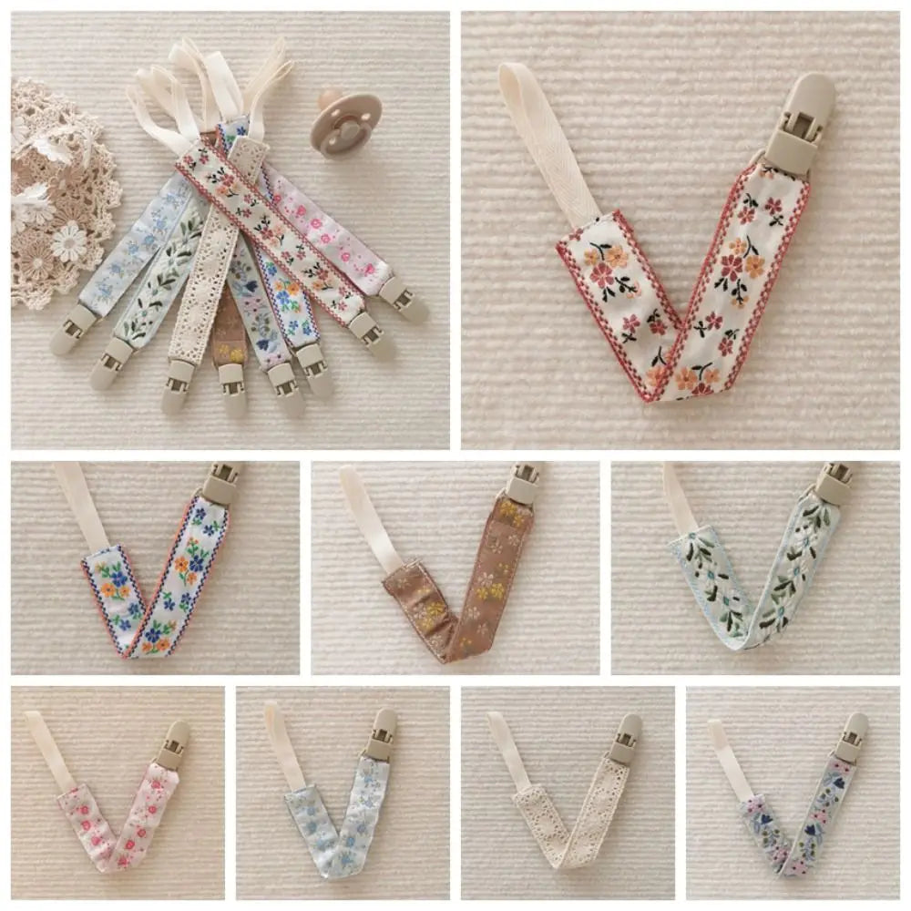 Ethnic Style Baby Cloth Pacifier Chain Floral Teether Toys Straps Nipple Holder DIY Clips Adjustable Dummy Clips Soother Holder