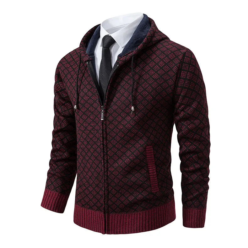 Men's Winter Knitted Sweaters Zip Up Knit Cardigan Casual Hooded Outwear Mens Sweater Coat Versatile Top Clothes