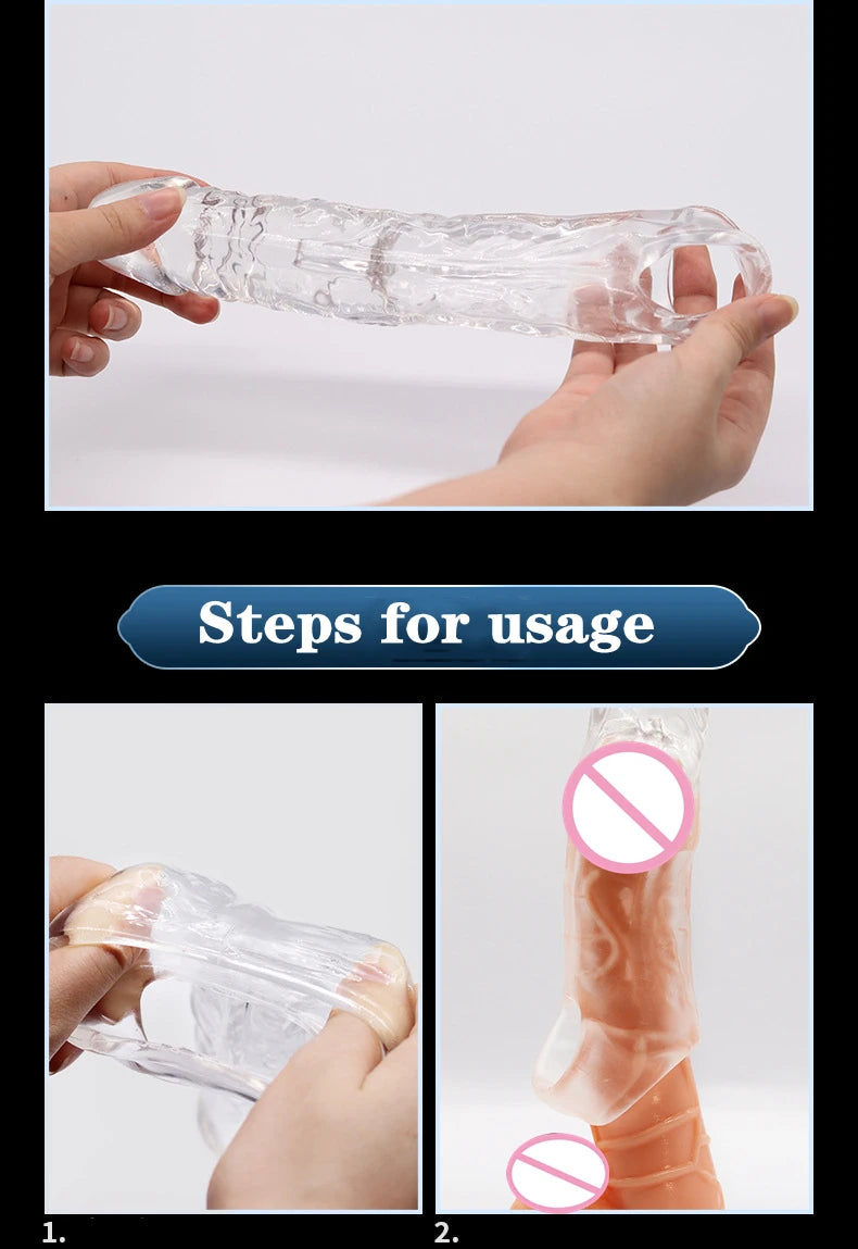 Large Penis Extension Sleeve Reusable Soft and Stretchable Delayed Ejaculation Condoms Male Dildo Extender Male Sex Toys