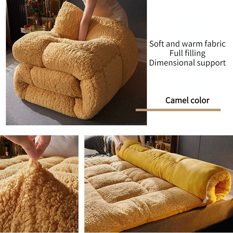 Camel Color Double Mattress Thickened Lamb Warm Winter Mattress 200 * 220cm