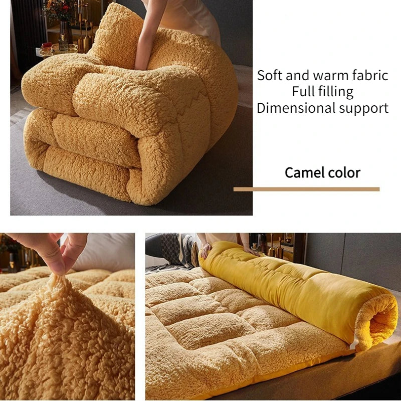 Camel Color Double Mattress Thickened Lamb Warm Winter Mattress 200 * 220cm
