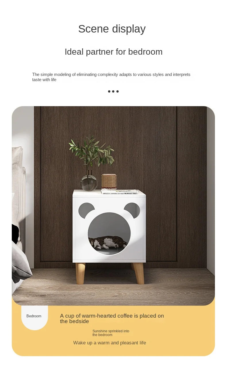 Multifunctional Storage Cabinet for Cats Beds Solid Wood Cat Litter Bedside Table Simple Small Bedside Table Bed Accessories