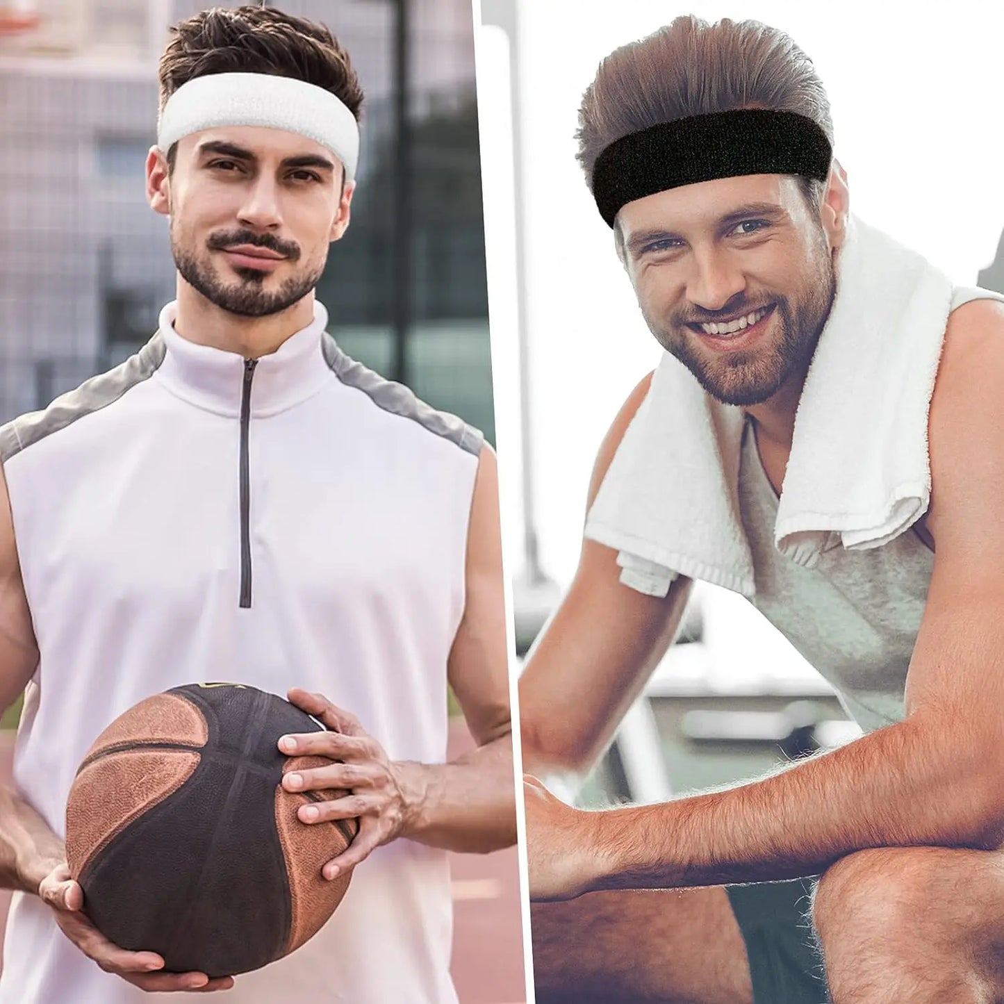 AOLIKES 3PCS Sweatbands Sports Headband - Moisture Wicking Athletic Cotton Terry Cloth Sweatband for Tennis, Basketball, Running