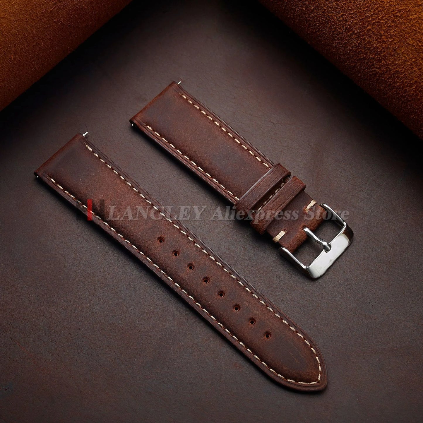 Cowhide Leather Watch Strap 14mm 16mm 18mm 20mm 22mm 24mm for Samsung Galaxy Watch 7/6/5/4 Vintage Brown Quick Release Bracelets