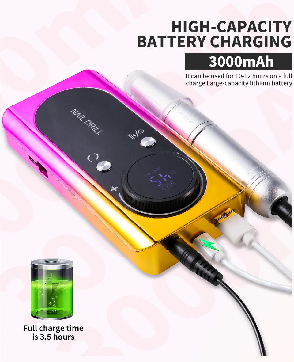 45000RPM Nail Drill Machine Kit Rechargeable Electric Portable Nail Sander File for Gel Nails Polishing For Manicure Salon Home