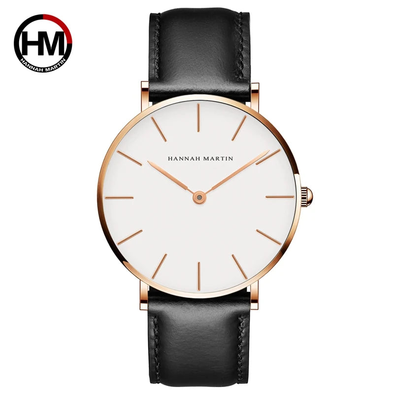 Hannah Martin Brand Fashion  Japan Quartz Wrist Watches Silver Brown Leather Men Watch Waterproof Dress Watch Men Casual