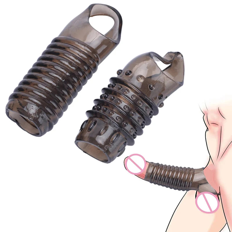 Reusable Penis Enlargement Male Cock Time Sex Toys For Men Organ Chastity Silicone Condoms Penis Extension Ring Sleeve