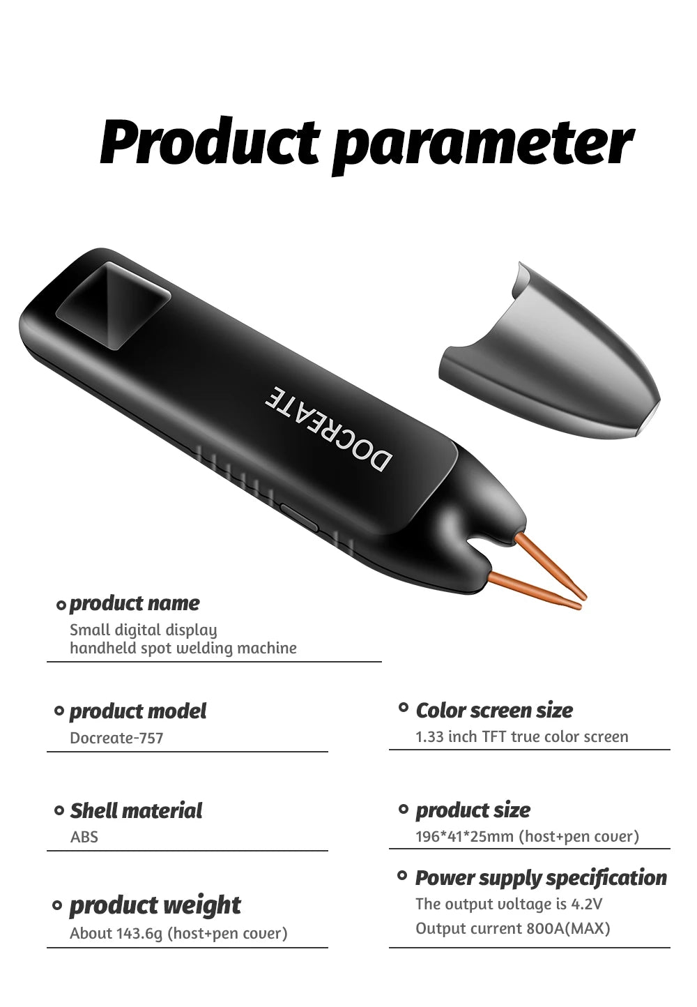 Docreate-757 Color screen portable handheld small spot welder 18650 mobile phone lithium battery nickel plate collision welding