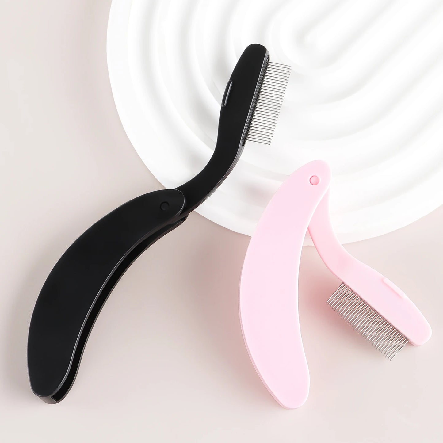 1-pack curved design eyelash beauty folding separator portable eyelash brush comb eyelashes stainless steel eyelash combing tool