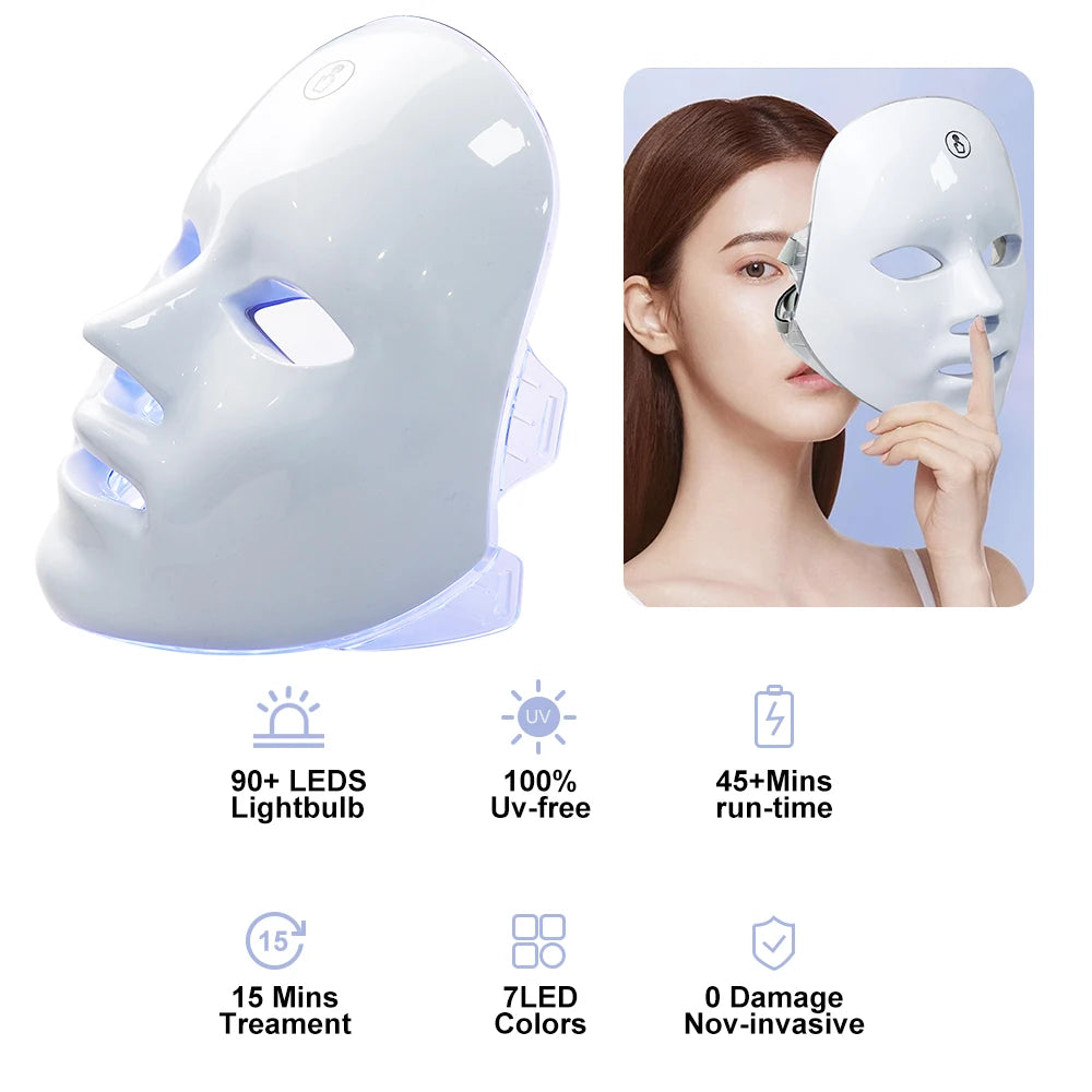 7 Colors LED Facial Mask Photon Therapy Face Skin Care Mask Anti Acne Therapy Skin Rejuvenation Wrinkle Removal Face Beauty Mask