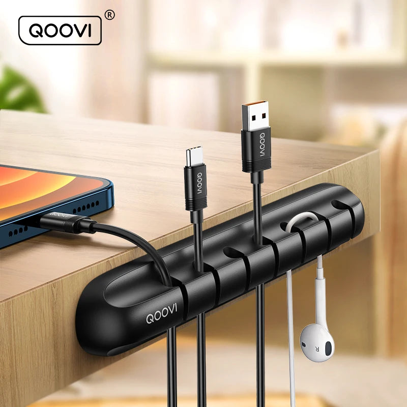 QOOVI Cable Organizer Wire Holder Flexible Management USB Cable Winder Tidy Silicone Clips For Mouse Keyboard Earphone Protector