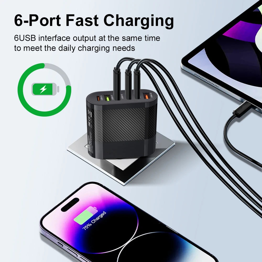 3.1A 3USB 3PD Charger QC3.0 Fast Charging Mobile Phone Charge Adapter For Samsung S23 Xiaomi oneplus EU/US/UK Plug Quick Charger