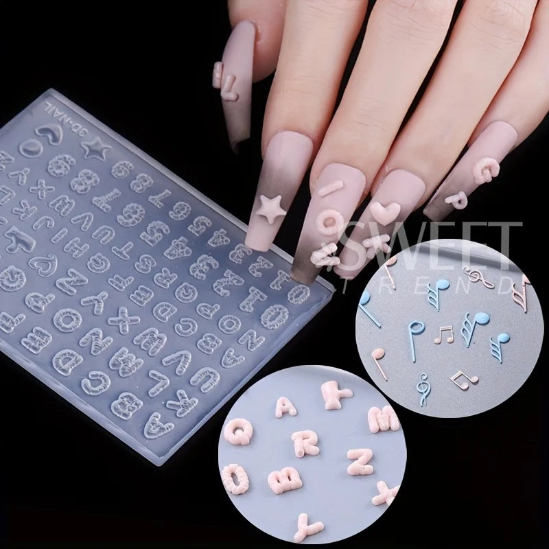 3D Letter Music Note Nail Silicone Mold DIY Fashion Carving Template Decoration Tools Acrylic Jewelry Nail Accessories Supplies