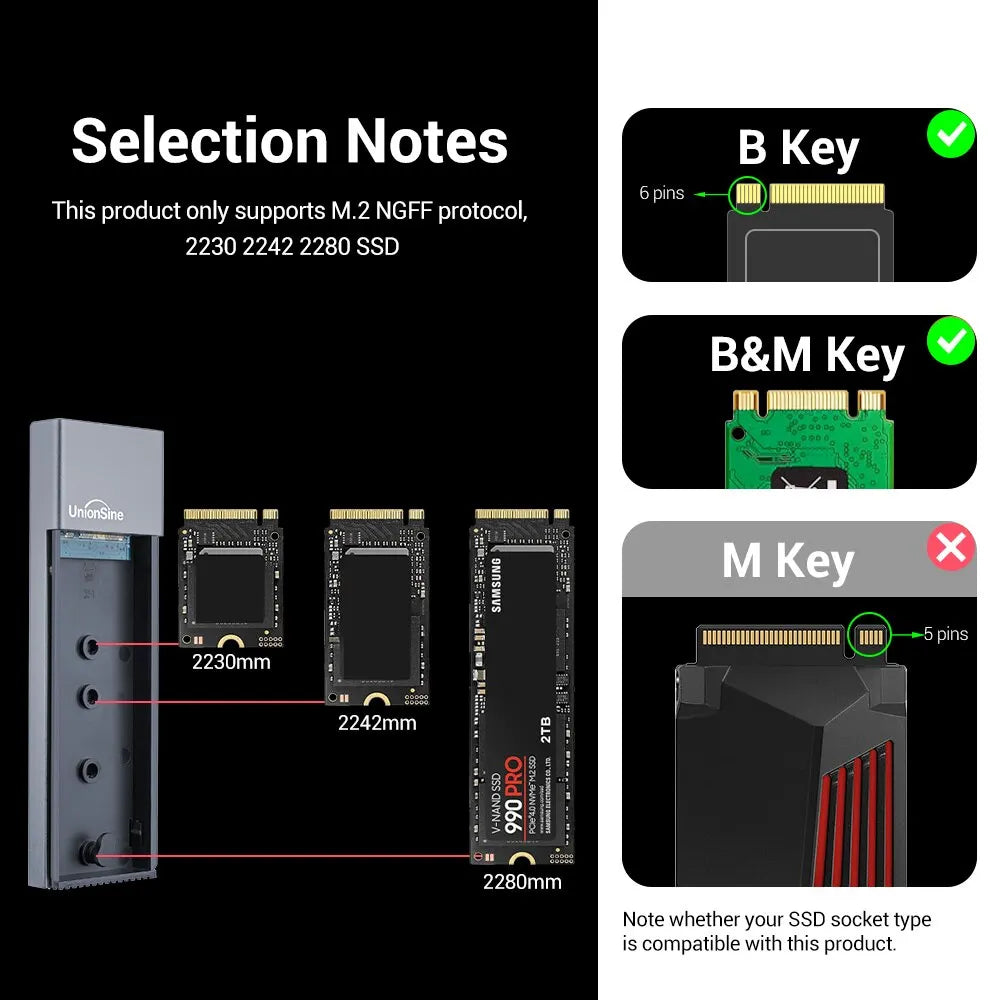 UnionSine M2 SSD Case NGFF SATA Protocol M.2 to USB Type C 3.1 SSD Adapter for SATA NGFF PCIe SSD DISK Box M.2 SSD Enclosure