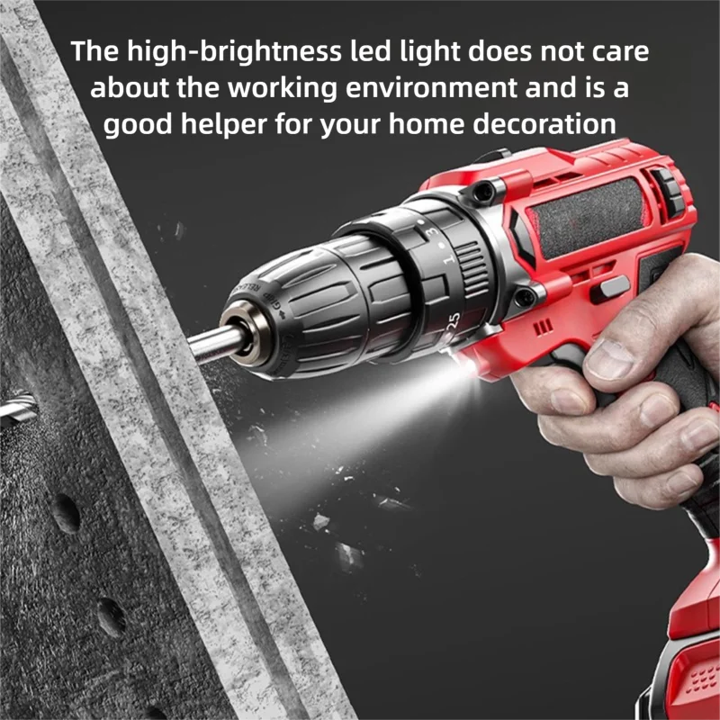 Multifunctional Powerful Electric Drill Rechargeable Cordless Electric Screwdriver Dual Speed Impact Drill Power Tool Set