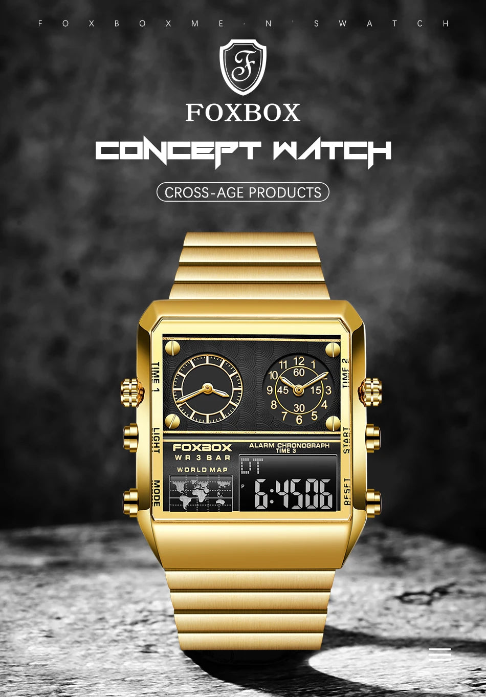 LIGE New Sport Mens Watches FOXBOX Brand Luxury Square Watch For Men Fashion Waterproof Dual Display Watch Relogio Masculino+box