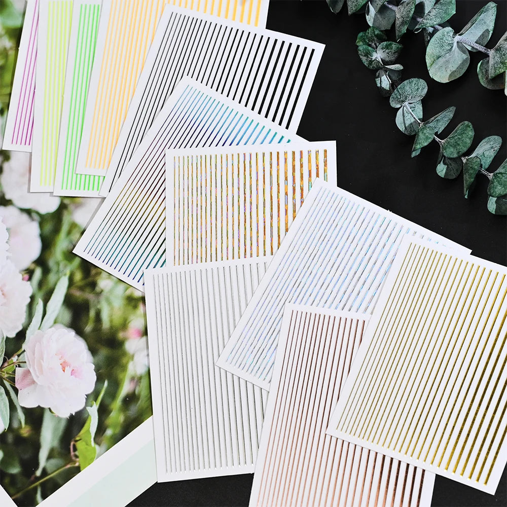 1Sheet Laser Gold/Silver Line 3D Nail Art Stickers Colorful/Black/White Stripe Self-Adhesive Slider DIY Lines Manicure Decals *&