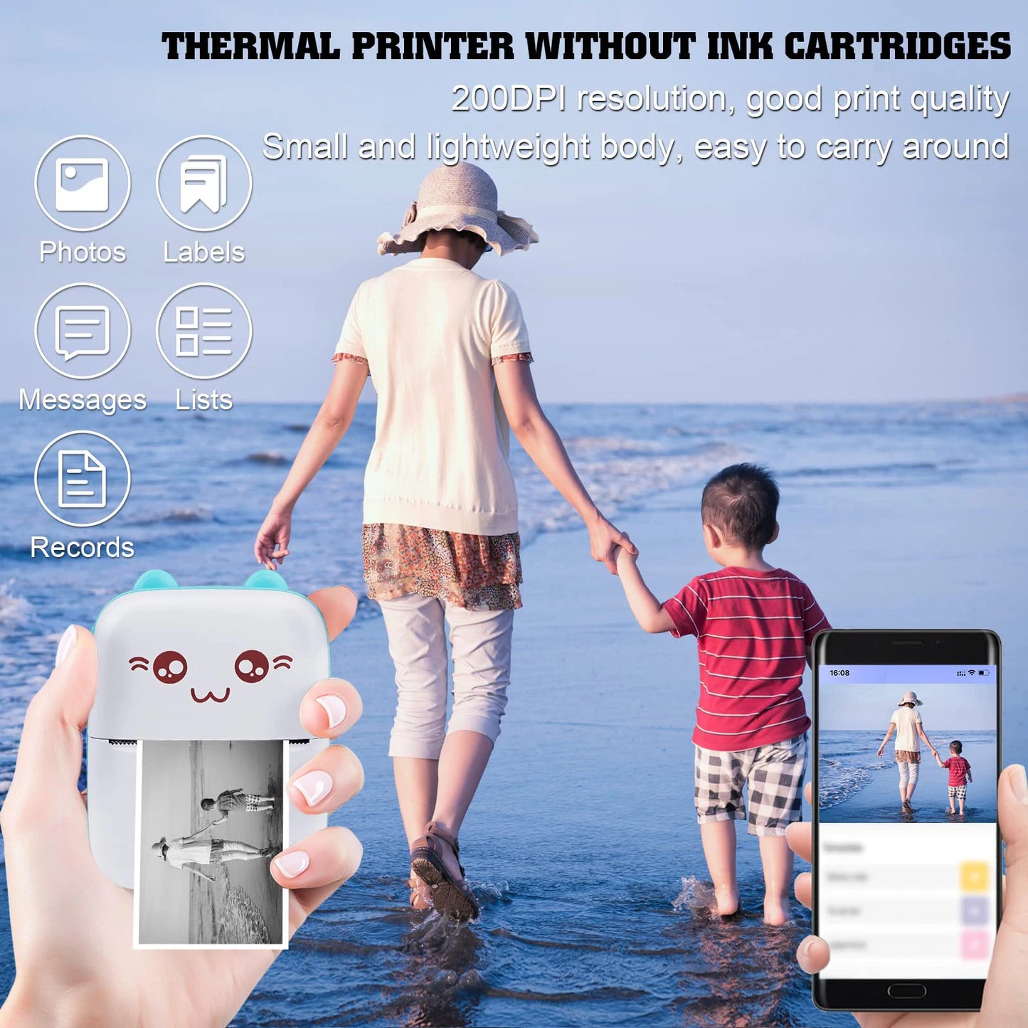 58mm Portable Mini Thermal Printer Cute Shapes Wireless 200dpi Photo Label Memo Wrong Question Printing Tag Bluetooth Printer