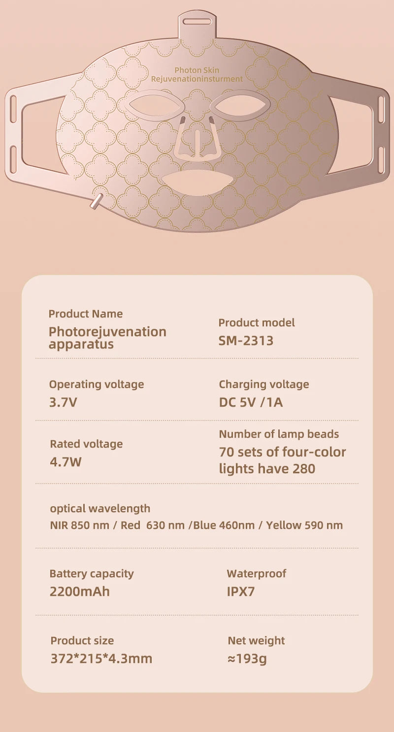 4 in 1 Red Led Light Therapy Infrared Flexible Soft Mask Silicone 4 Color Led Therapy Anti Aging Advanced Photon Mask IPX7 New