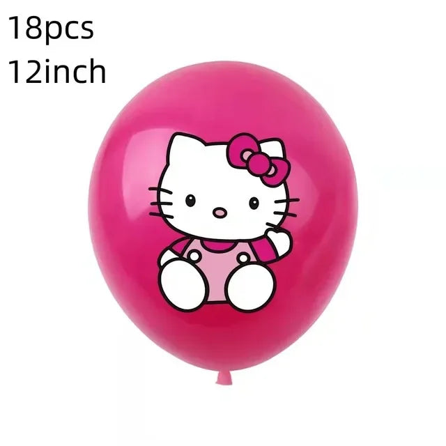 Cute Cartoon Kitty Cat Balloons Set First 5th 6th Birthday Decoration Baby Shower Globos Hello Cake Topper Backdrop Candy Box