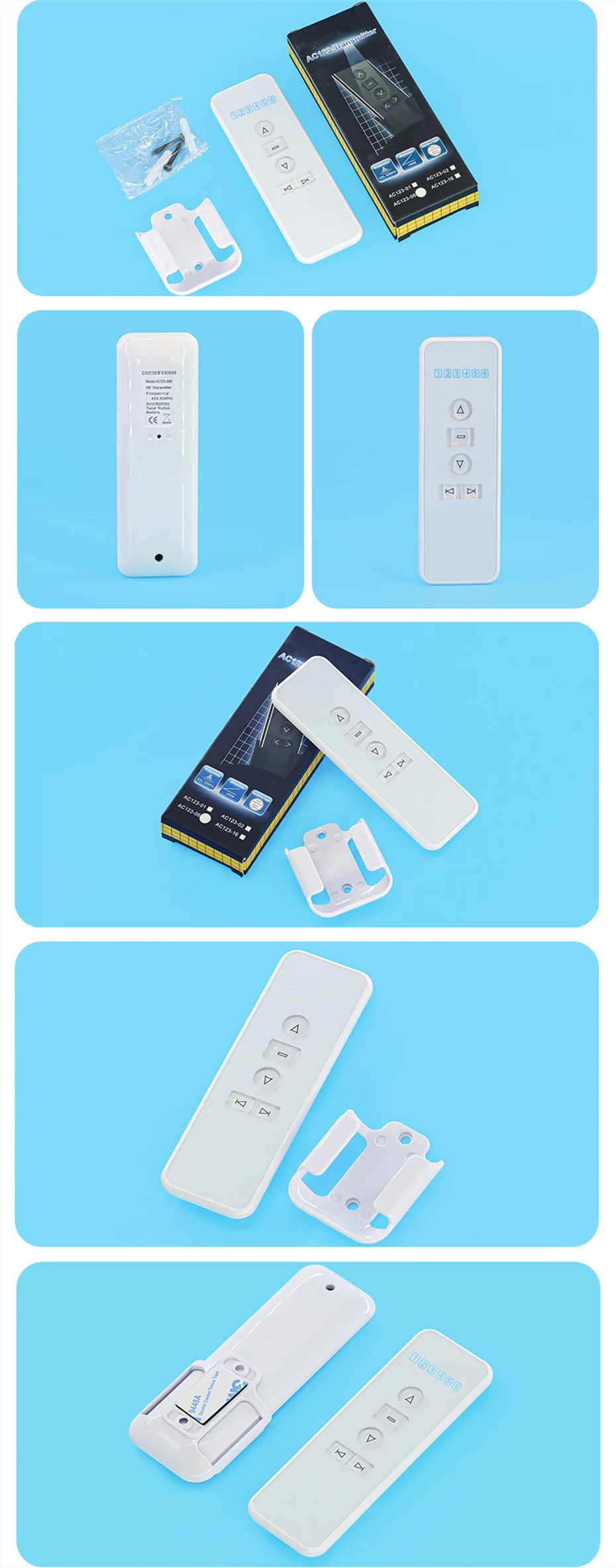 A-OK AC123-6 Channel Hand-held Remote for A-OK RF433 Electric Curtian Motor Tubular motor,Control 6pcs motors,with Battery