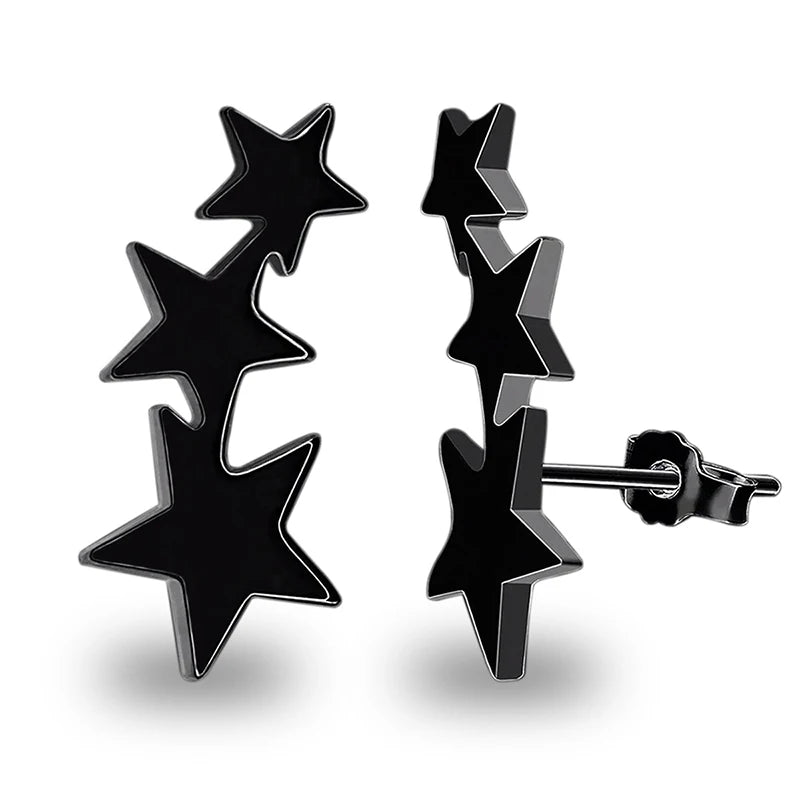 Fashion Three Stars Connecting Earrings Silver Plated Stainless Steel Earrings For Women