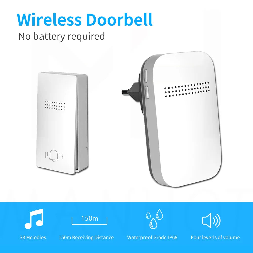 New Wireless Doorbell Waterproof Plug Button No Battery Required Ring Bell Chimes Sets Home Smart Door bell 38 ringtones