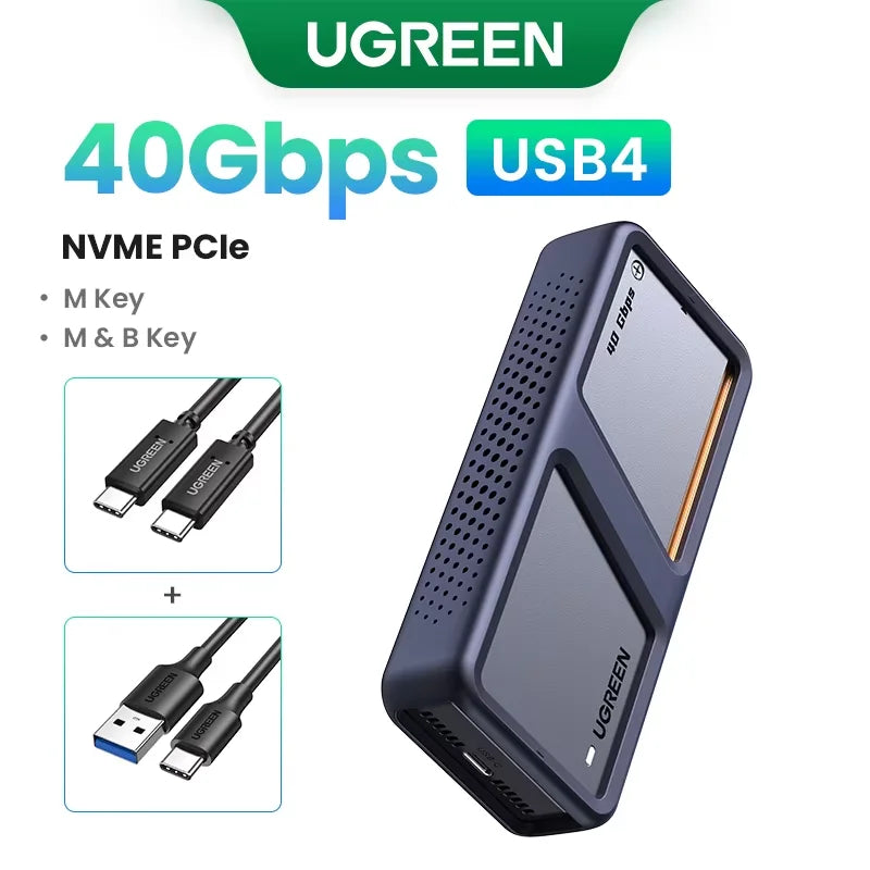 UGREEN 40Gbps NVMe SSD Enclosure M.2 to USB4.0 SSD Case Compatible with M.2 NVME PCIe Built-in Cooling Vest Aluminum Case
