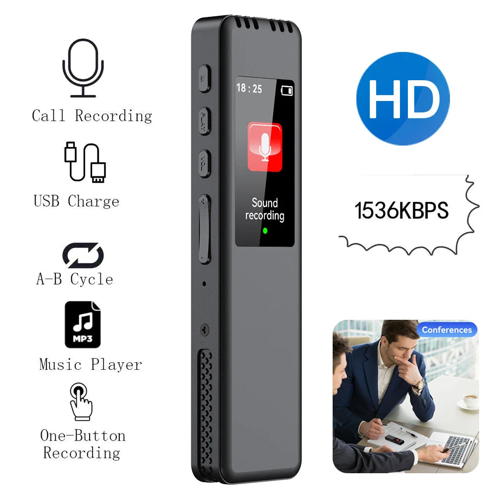 Digital Voice Recorder Up To Support 128G SD Card Portable MP3 Player Recorder With 512Kbps denoise Recording Work Interview