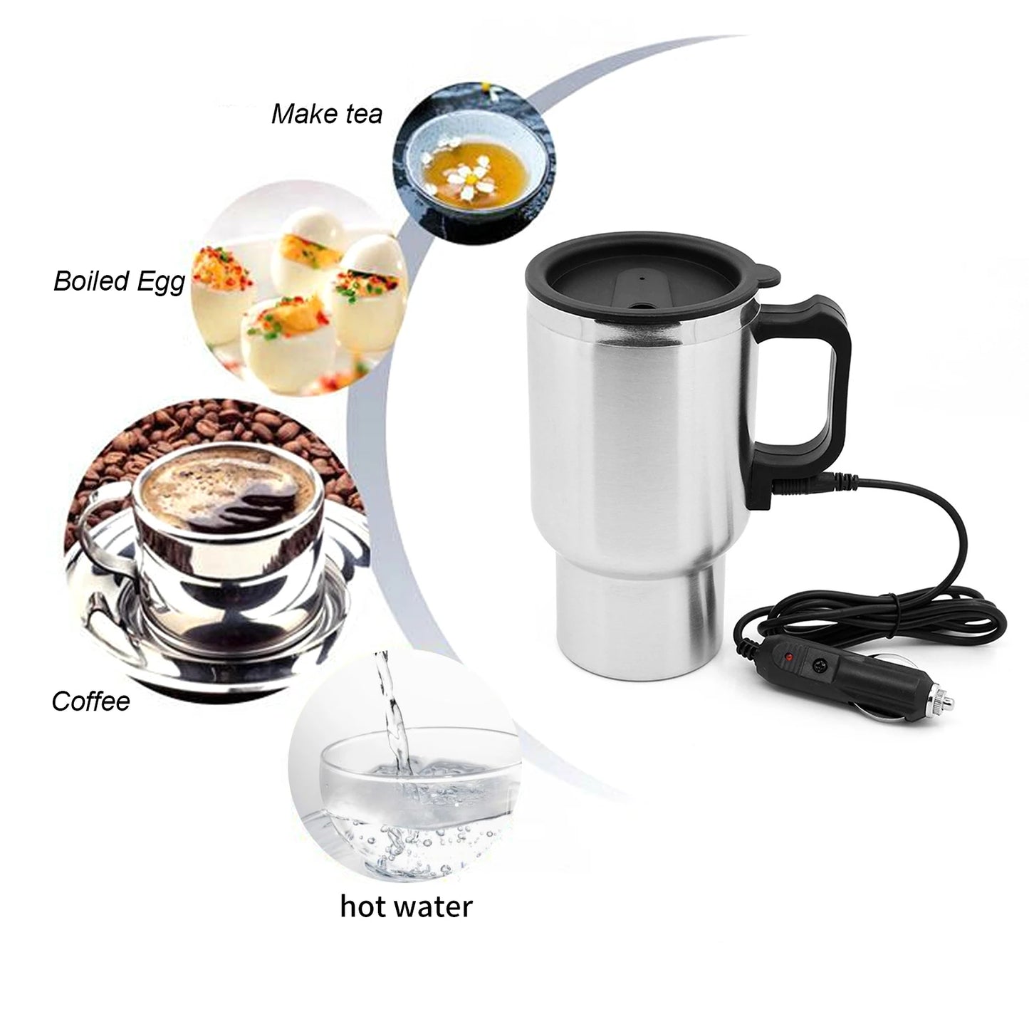Car Electric Kettle Stainless Steel 450ml Kettle Pot Heated Automatic Shut Off for Water Tea Coffee Milk Car Kettle Thermos