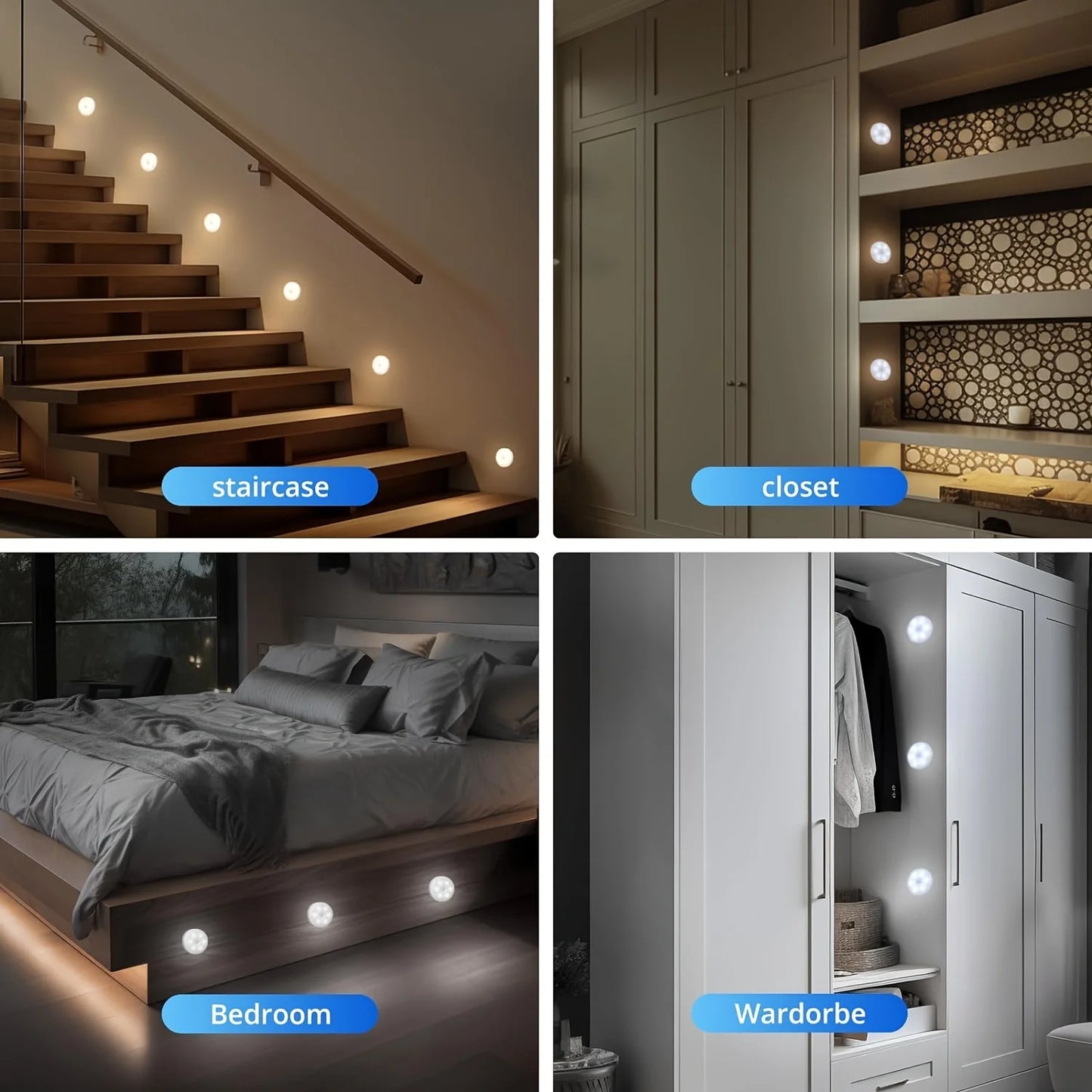 3pcs Motion Sensor Night Lights in Warm White/Cold White - Adjustable Brightness, Automatic On/Off, Ideal for Bedside, Stairs, U