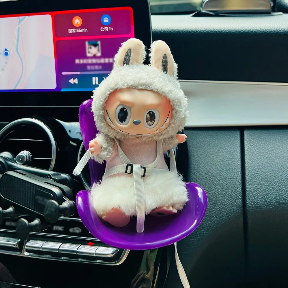 Labubu V1 V2 Idol Dolls Safety Seat Kawaii Plush Doll Car Seat Ornament with Air Outlet Aromatherapy Decoration Accessories Gift