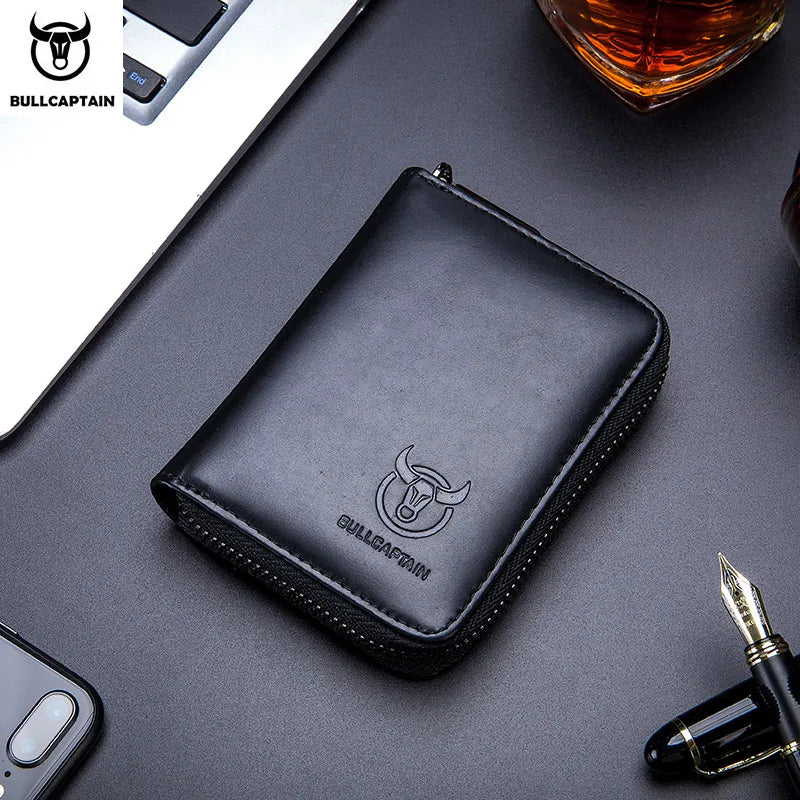 BULLCAPTAIN Leather Credit Card ID Card Holder Wallet Wallet Men Fashion Rfid Card Holder Wallet Business Card Holder Bag