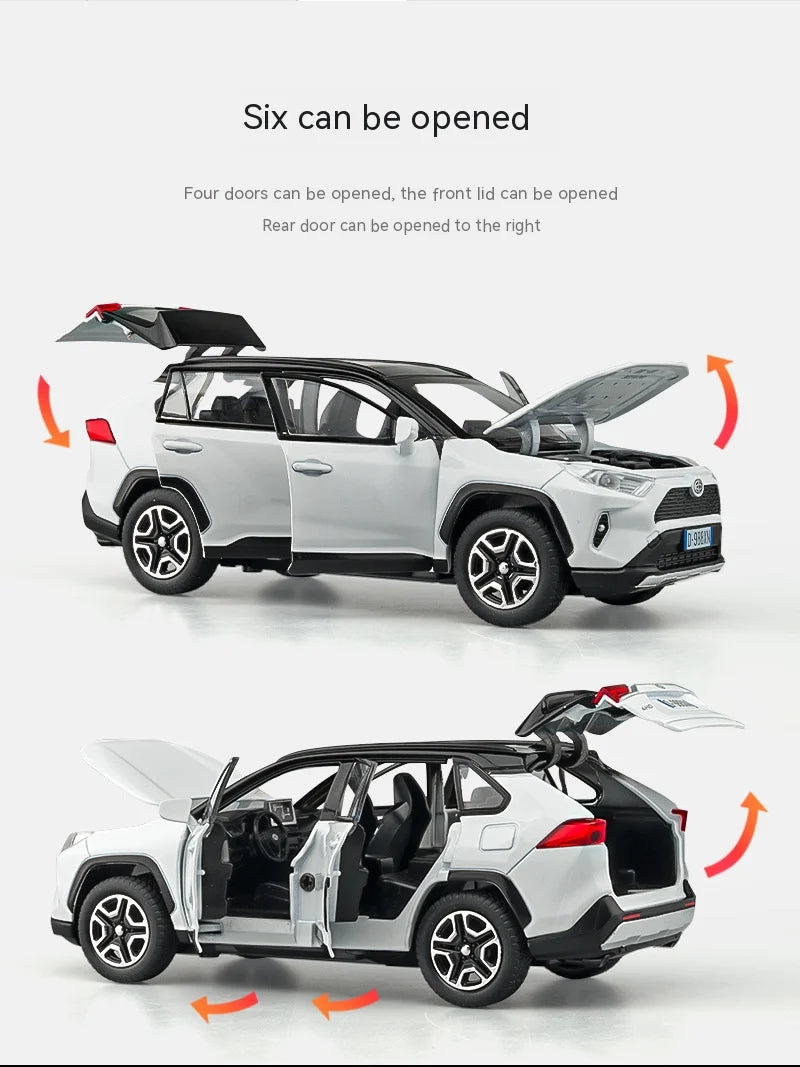 1:32 Diecast RAV4 Car Model - Lights, Sound, Steering! Perfect Kids' Birthday Gift.Off-Road Tundra Truck Toys Ideal for Kids