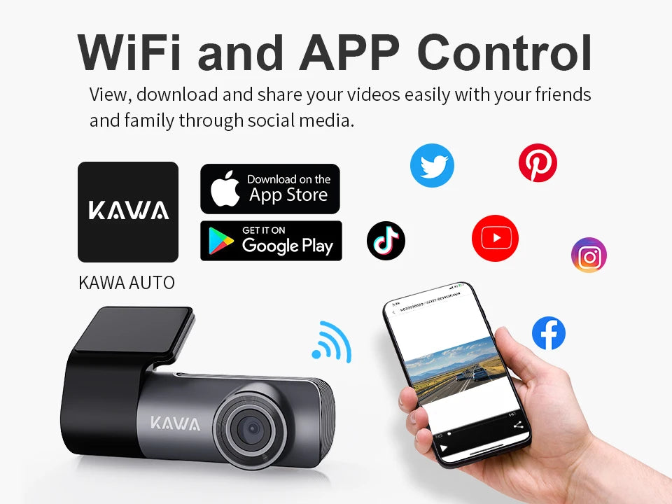 2K Dash Cam For Cars DVR Recorder Front Dash Camera KAWA D5 Emergency Video Recording EN,RU,FR,JP Voice Control WiFi APP Monitor