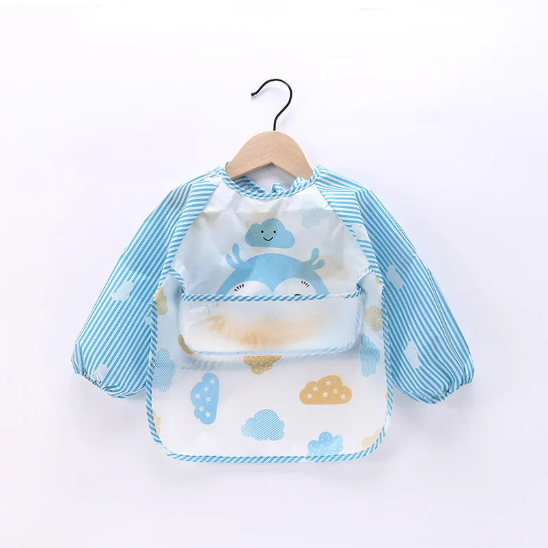 Baby Long Sleeve Scarf Waterproof Toddler Art Smock Feeding Bib Apron Pocket Infant Boys Girls Burp Cloth Banana Bibs for1-3Year