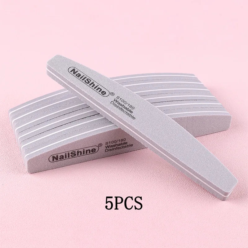 5Pcs/10Pcs Nail Sponge File 100/180 Grit Double Sided Sandpaper Foam Emery Board Polisher Buffer Moon Design
