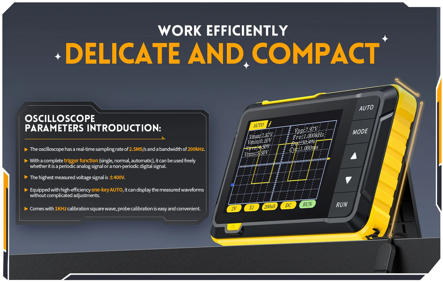 FNIRSI-138 PRO DSO152 Handheld Digital Oscilloscope 2.5MSa/s 200KHz Analog Bandwidth Support AUTO,80Khz PWM And Firmware Update