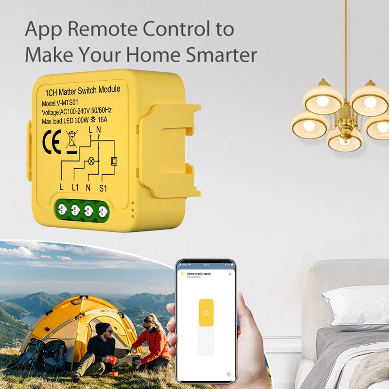 Matter WiFi Smart Switch Module Relay Circuit Breaker Smart Home Automation Collaborates with Homekit/Alexa/Google/smartTings
