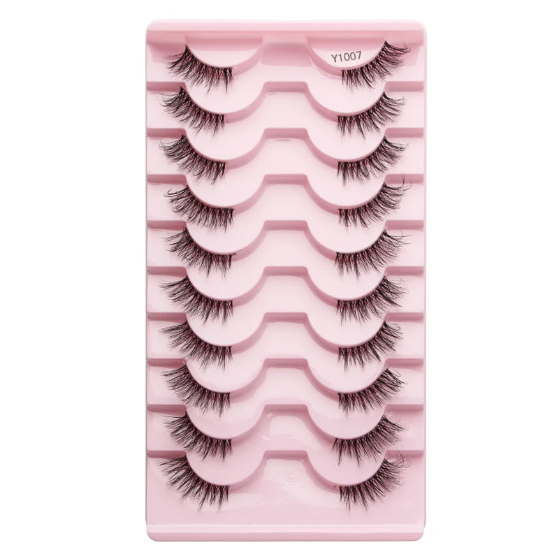 3/5/10Pairs Half False Lashes Natural Short 3D Cat Fake Mink Eyelashes Extension Winged Fluffy Wispy Faux Cils Clear Band Makeup
