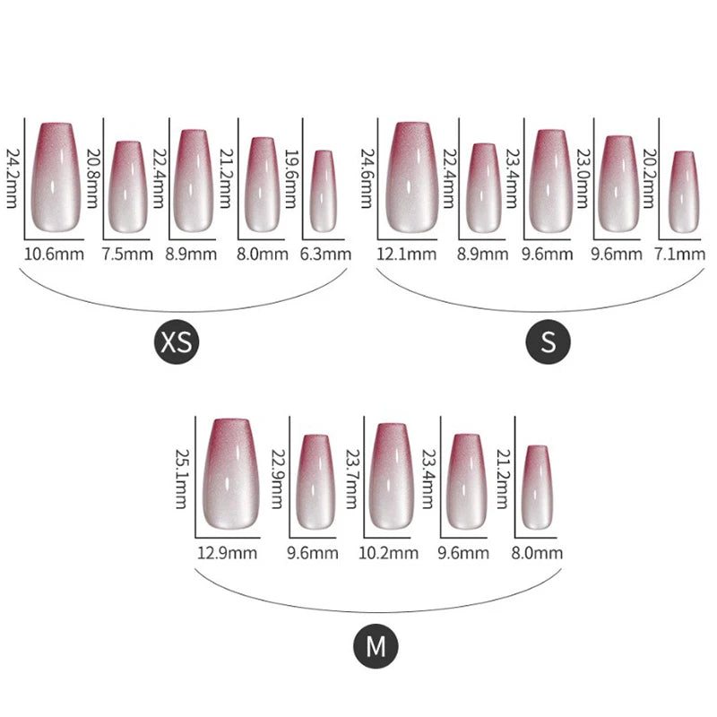 30Pcs Fake Nails French Style Gradient Cat Eyes Press On Full Cover Artificial Three Sizes Available False Nails Nail Enthusias