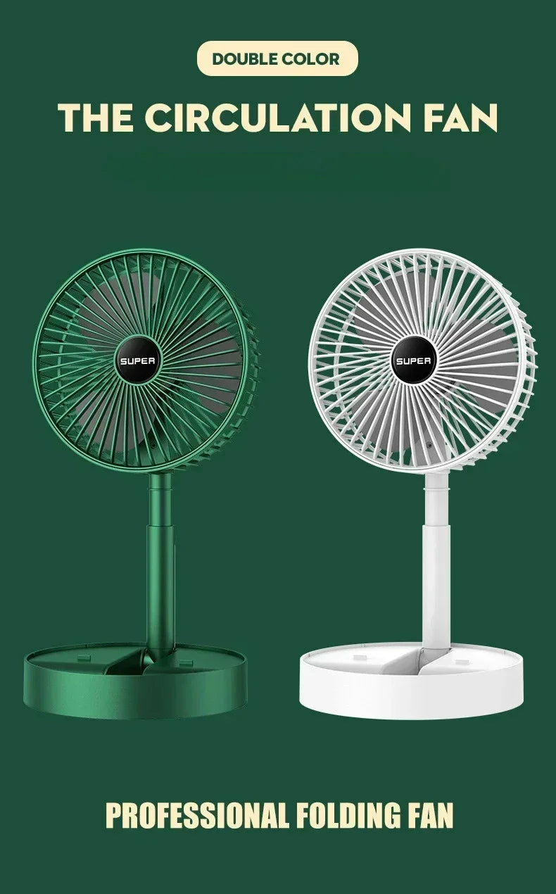 USB Rechargeable Folding Fan Household Telescopic Fan Low Noise High Battery Life Standby Mini Electric Fan