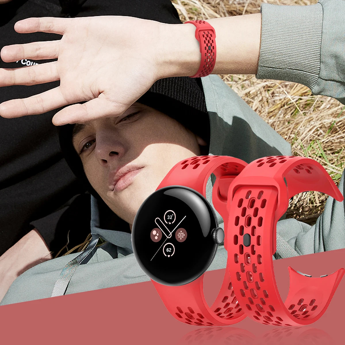 Silicone watch band For Google Pixel Watch3 45mm porous breathable silicone strap sports wristband